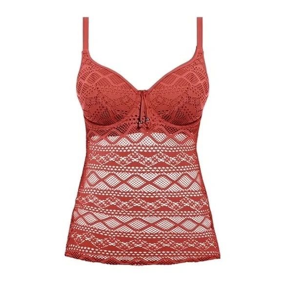 Freya Swimsuit Women’s Size 34DD Burnt Amber Orange Eyelet Sundance Tankini Top - Picture 3 of 6